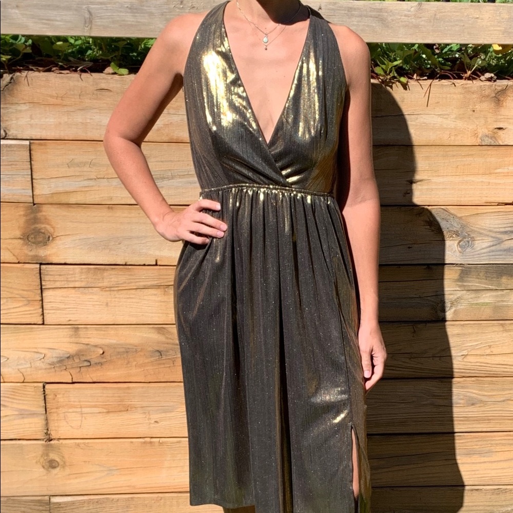 Gold Lame knee length cocktail dress